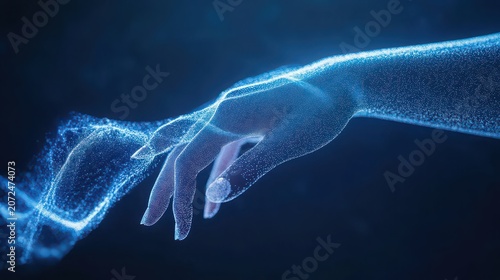 Futuristic Female Hand Touching Luminous Holographic Digital Interface