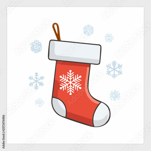 Christmas Stocking with Snowflake Design and Falling Snowflakes