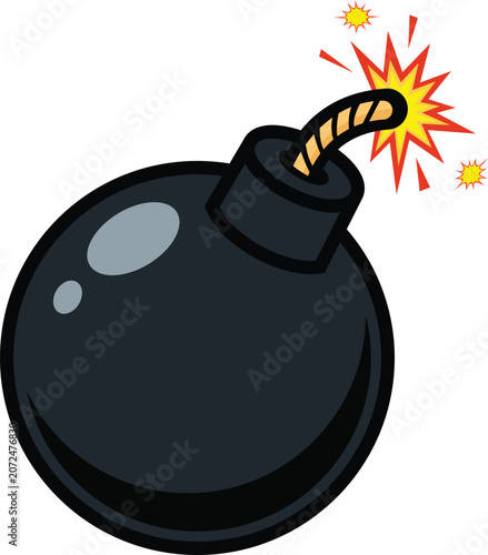 Photos Cartoon bomb vector icon with burning fuse comic illustration