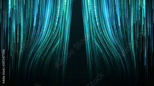 Abstract Teal and Blue Vertical Light Streaks Merging into Dark Digital Background