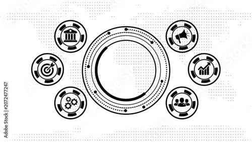 Business finance animation with various icons in a seamless loop.