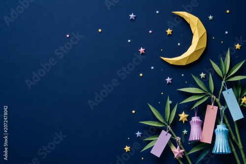Origami Tanabata Moon Night Background