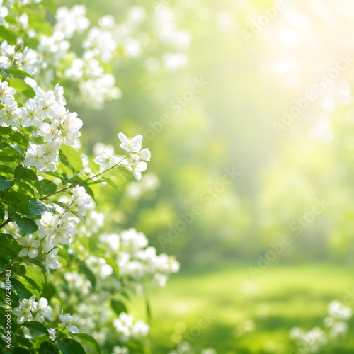 White Spring Blossom Branch Bokeh Background
