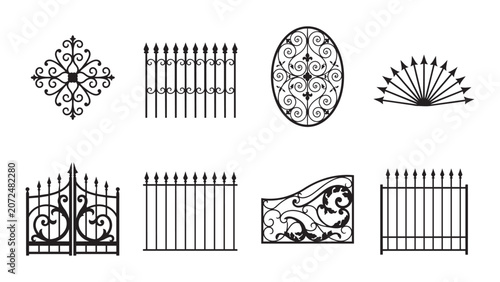 Obraz na płótnie Set of Wrought Iron Gate and Fence Design Elements