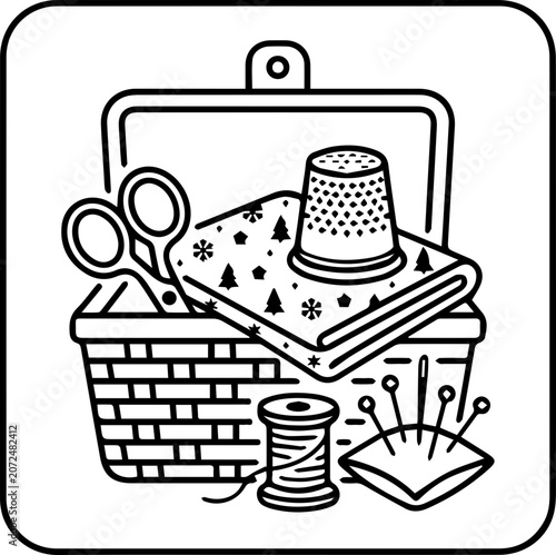 Sewing kit with basket scissors thread