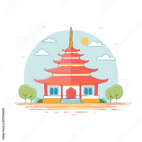 Flat illustration of a traditional pagoda temple