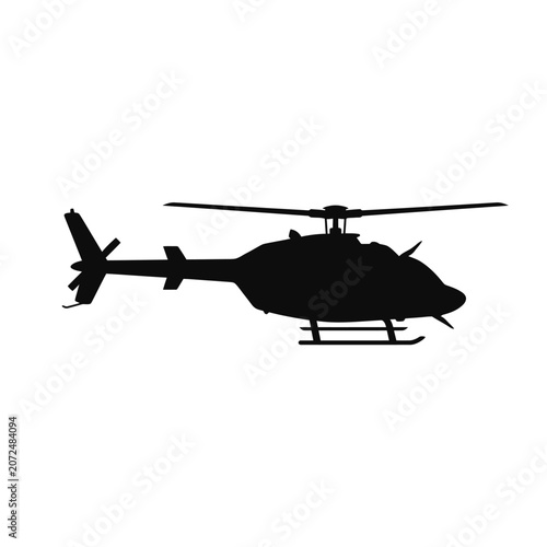 Obraz na plátně Black helicopter silhouette, military aircraft icon, rotorcraft symbol, aviation