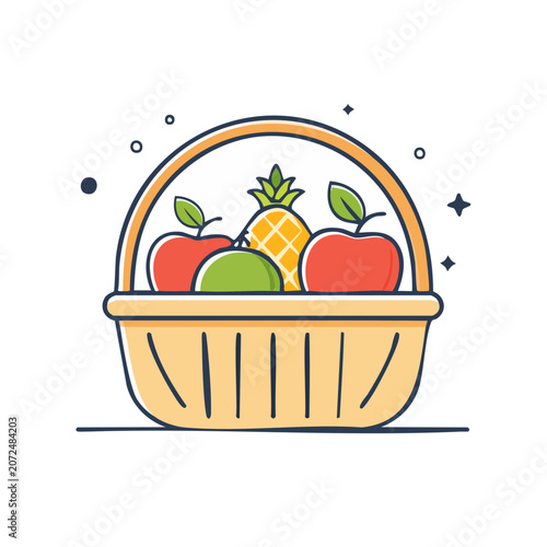 Flat vector illustration of fruit basket with berries