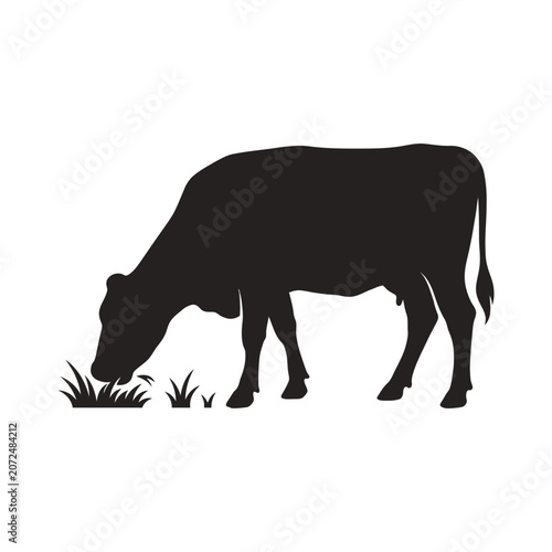 Quadro su tela Black cow silhouette, grazing cow icon, cattle vector, farm animal graphic