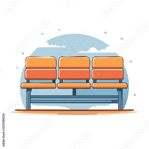 Flat vector illustration of modern blue couch with orange cushions
