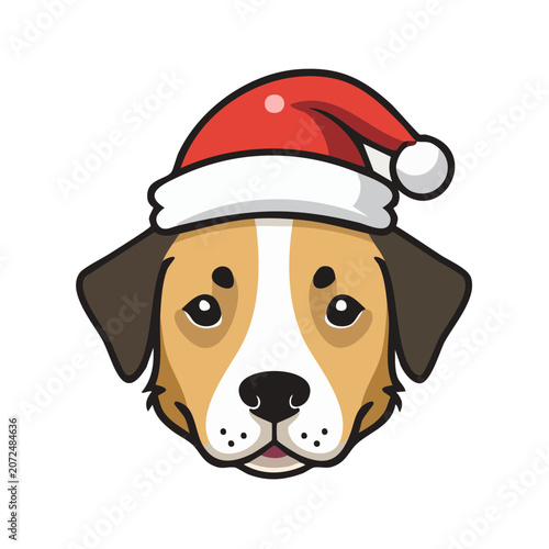 Cartoon Dog Head Wearing Santa Hat