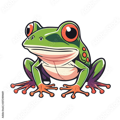 Cartoon green frog with purple legs illustration