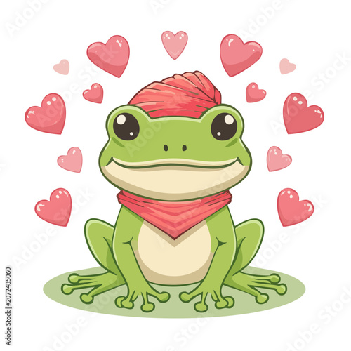 Cute cartoon frog with heart and ribbon