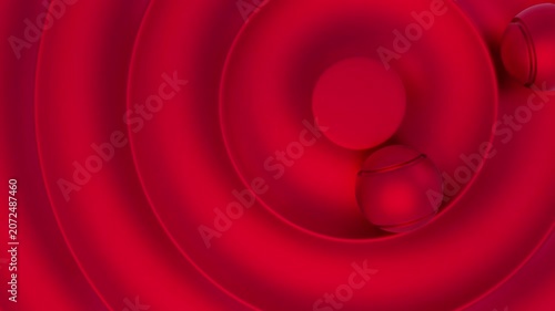 Glossy Red Spheres in Abstract Loop Background: Fluid Motion Geometric Texture