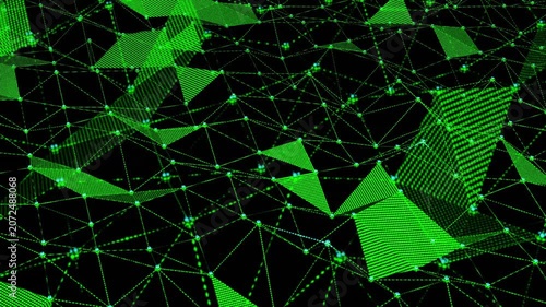 Emerald Green Abstract Loop: Dynamic Kaleidoscope Wave Motion Background, Geometric Mesh Flow, Digital Art