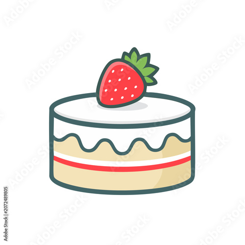 Strawberry Cake Flat Vector Illustration