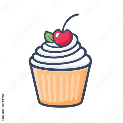 Vector illustration of ice cream cone with strawberry