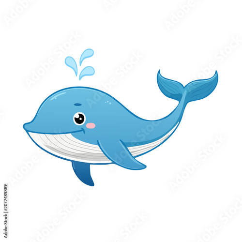 Blue whale flat vector illustration