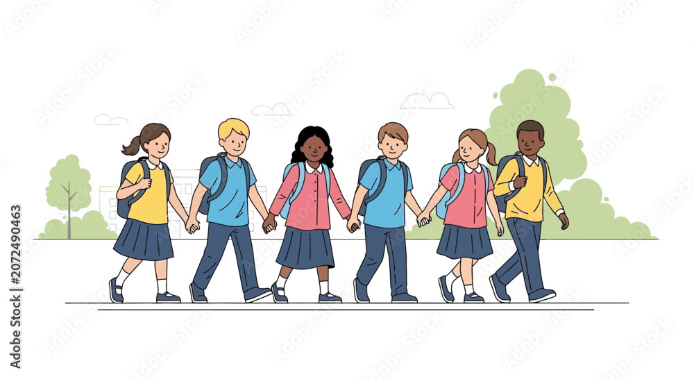 Fototapeta premium Group of children walking together.