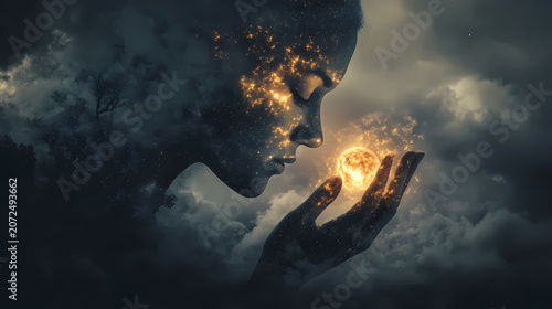 A Woman Connects with Cosmic Energy