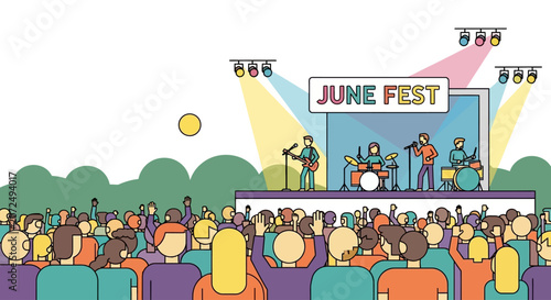 Quadro su tela Festival concert stage performance with band.