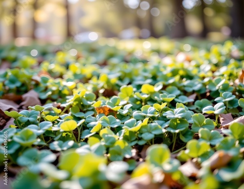 Lush Green Fourleaf Clovers Sunlit Meadow Atmosphere