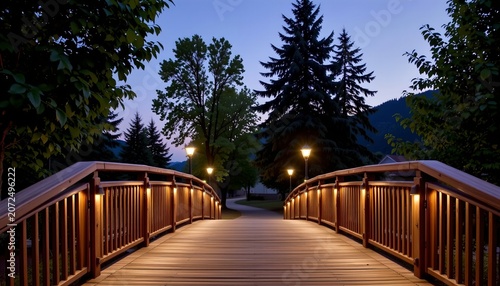 Serene Wooden Pedestrian Bridge Amid Lush Greenery