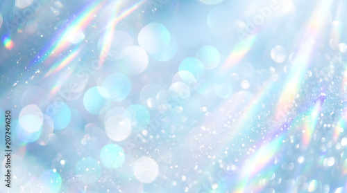 Bokeh Abstract blue background with prism light leaks, light, sparkle, glitter, ethereal, soft
