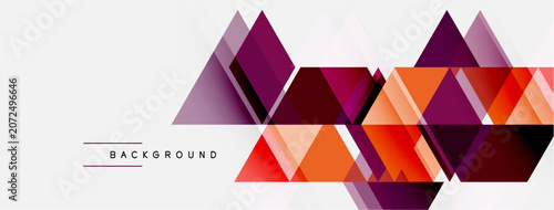 Abstract geometric shapes, orange, purple hues. Modern design, clean lines, minimalist aesthetic. Background texture, triangular patterns present.