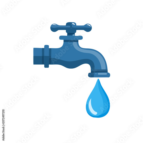 Blue water faucet icon flat design