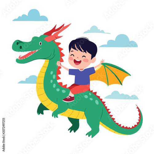 Boy flying kite illustration