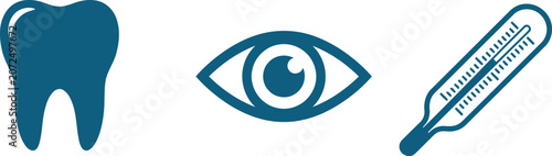 Foto Set of medical icons featuring a tooth eye and thermometer symbols