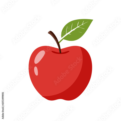 Red Apple with Green Leaf Vector Illustration