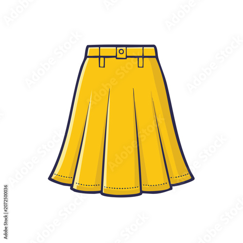 Yellow pleated skirt with belt flat vector illustration
