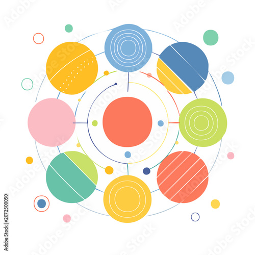 Abstract geometric pattern with colorful circles and lines