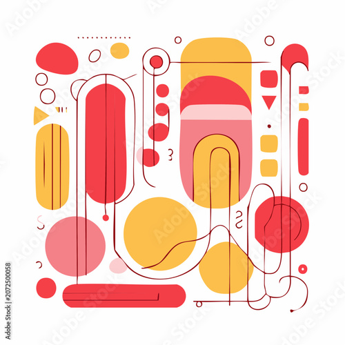 Abstract Geometric Shapes with Red and Yellow Colors