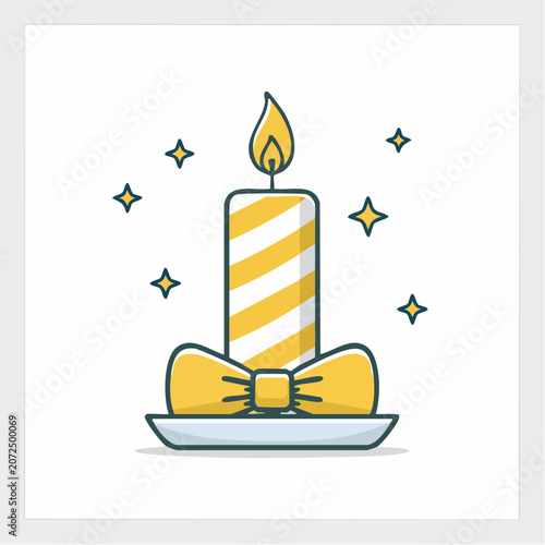 Birthday Candle with Yellow Bow and Stars