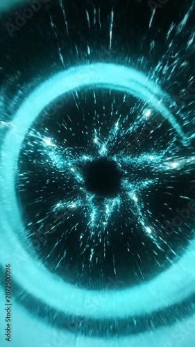 Abstract glowing blue circular tunnel with deep perspective