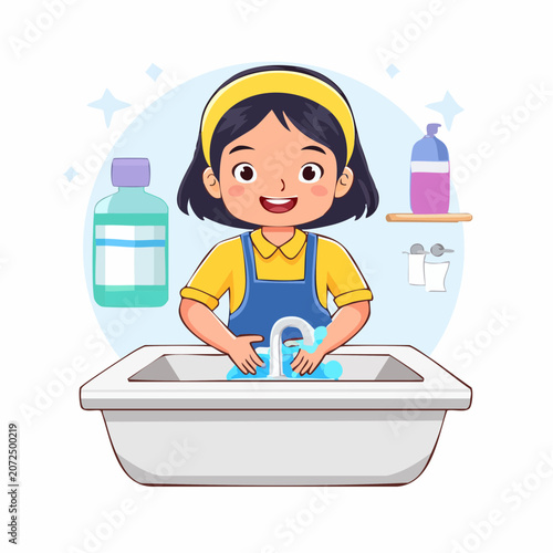 Child Washing Hands with Soap and Water