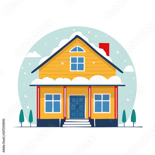 Flat vector illustration of a winter house