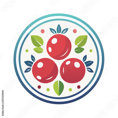 Flat vector illustration of cherries with leaves