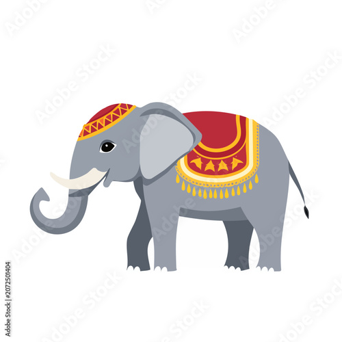Blue elephant with red and yellow balloon