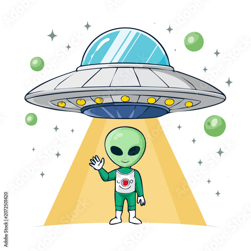 Cartoon astronaut holding umbrella with stars
