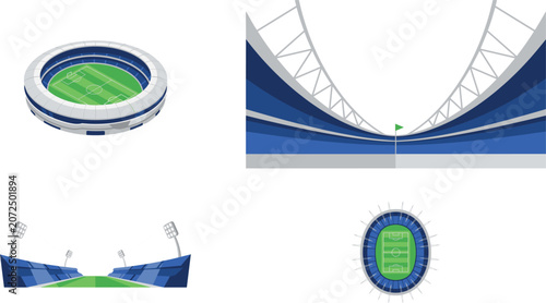 Photos Modern sports stadium vector set featuring soccer football arena field plans sta