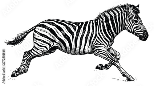 Bild auf Leinwand Vintage zebra engraving illustration, running wild animal in black and white ske