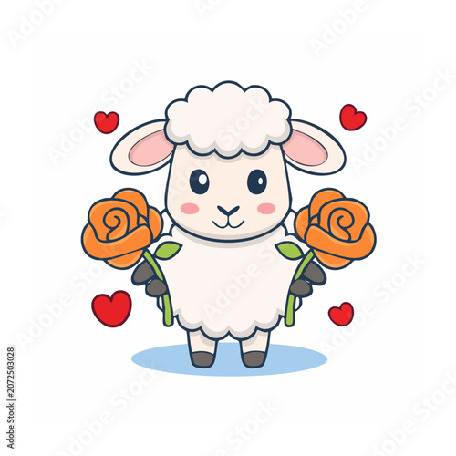 Cute cartoon elephant with hearts and ribbons
