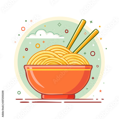 Flat illustration of noodle bowl with chopsticks