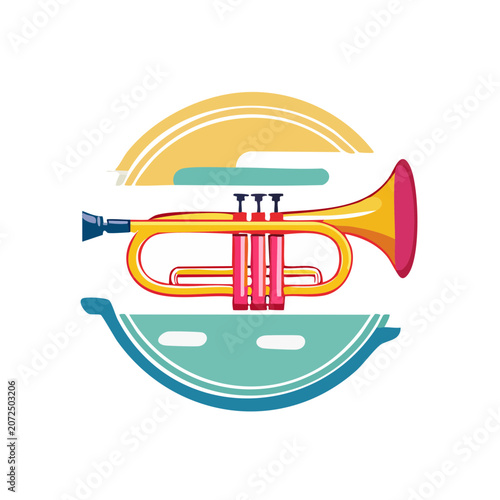 Flat vector illustration of a trumpet with circular frame