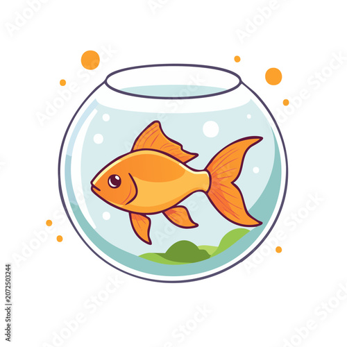 Orange goldfish in a glass fishbowl vector illustration