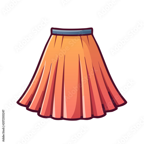 Orange pleated skirt flat vector illustration